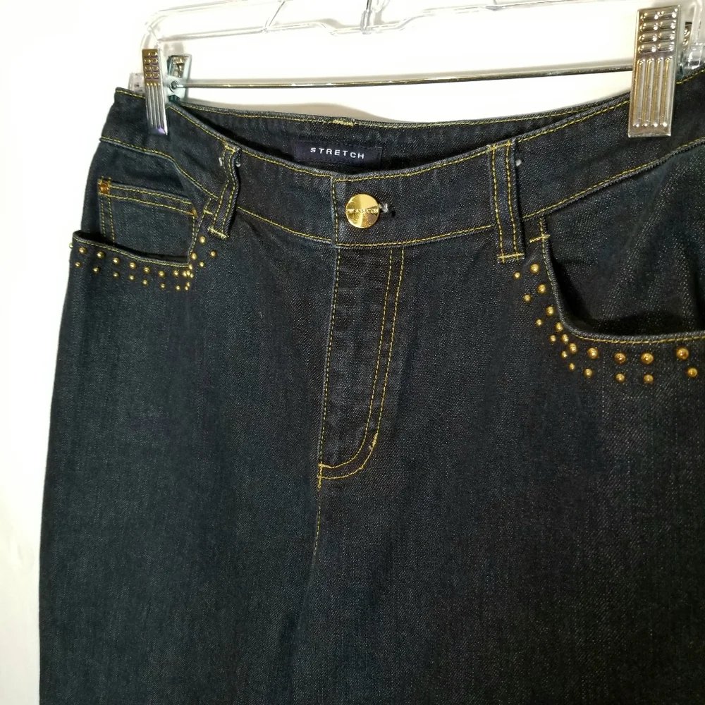 Jones New York Jeans Women's 6 Blue Bootcut Mid Rise Dark Wash Beaded Stretch